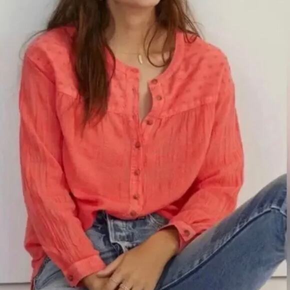 Anthropologie Tops - Anthropologie Pilcro and the letterpress Coral Orange Boho Peasant Popover Top